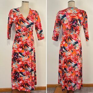 Soft Surroundings Dress Womens M Petite Floral Le Jardin Wrap Crimson Floral